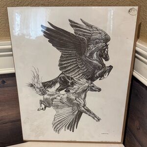 1981 ART PRINT M. PENA 1103 WINGED HORSES PEGASUS NO Frame 12x15" Sealed